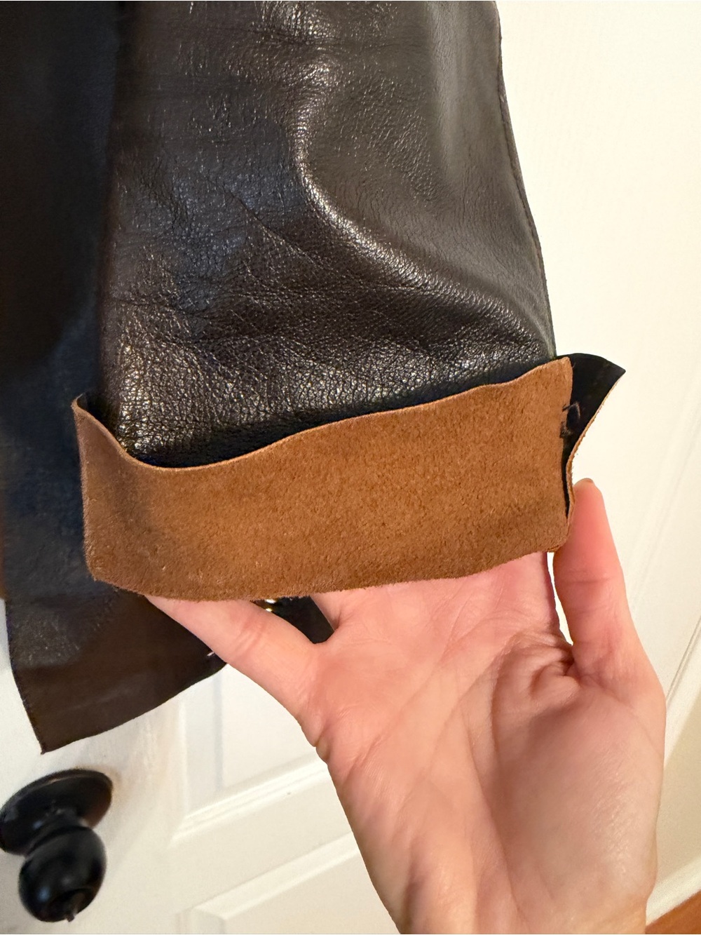 Danier Two-Tone Brown Leather & Suede feel inside Open Front Jacket - Picture 6 of 6